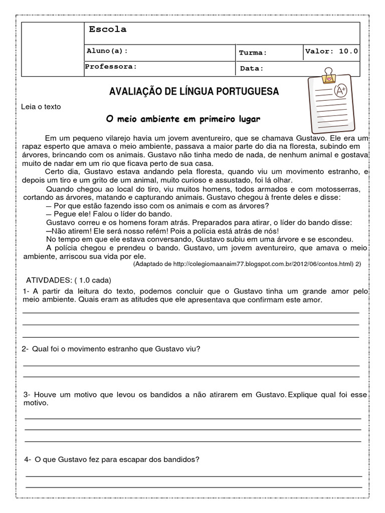 AVALIAÇÃO LINGUA PORTUGUESA 5 ANO - prova 2 | PDF