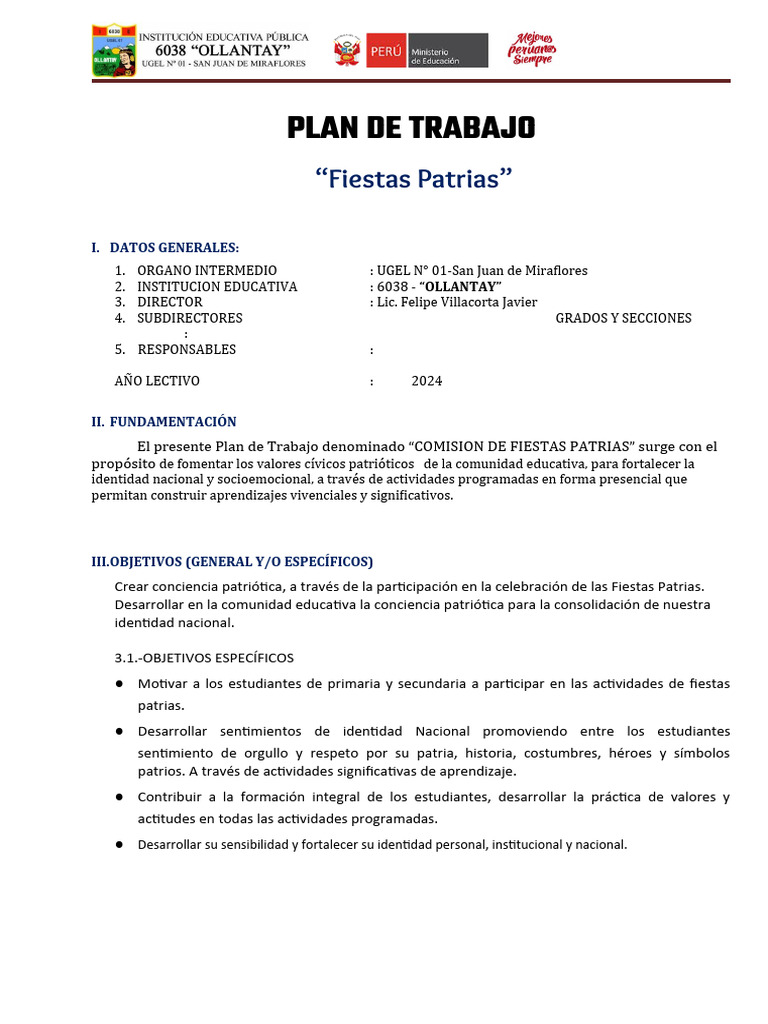 Plan De Fiestas Patrias 2024 Pdf