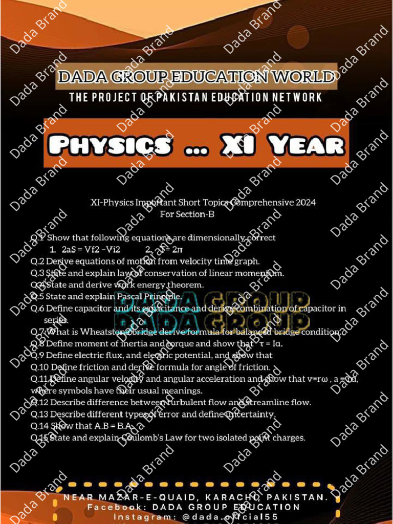 XI Class Physics Target Paper 2024 by Dada Group | PDF