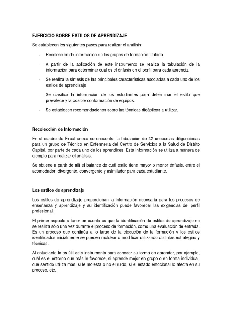 Análisis de Estilos de Aprendizaje | PDF | Aprendizaje | Aprendiendo ...
