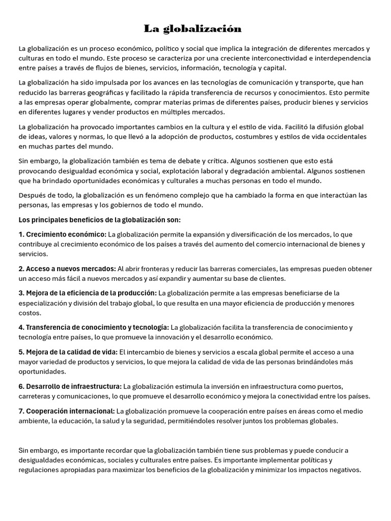Impactos de la Globalización en el Mundo | PDF | Globalización | Business