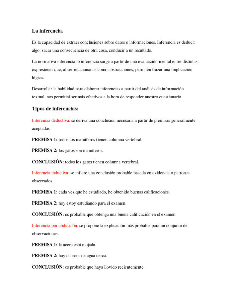 Tipos y Importancia de la Inferencia | PDF | Inferencia | Razonamiento ...