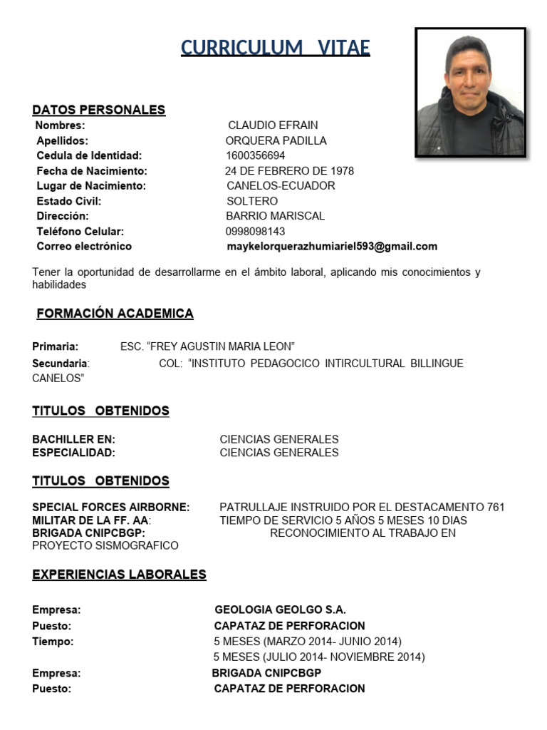 Curriculum Vitae de Claudio Orquera | PDF