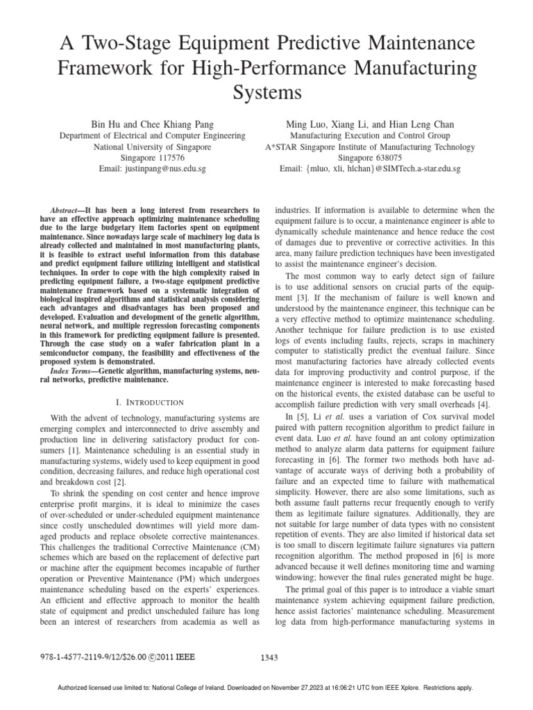 Two-Stage Predictive Maintenance Framework | PDF | Coefficient Of ...
