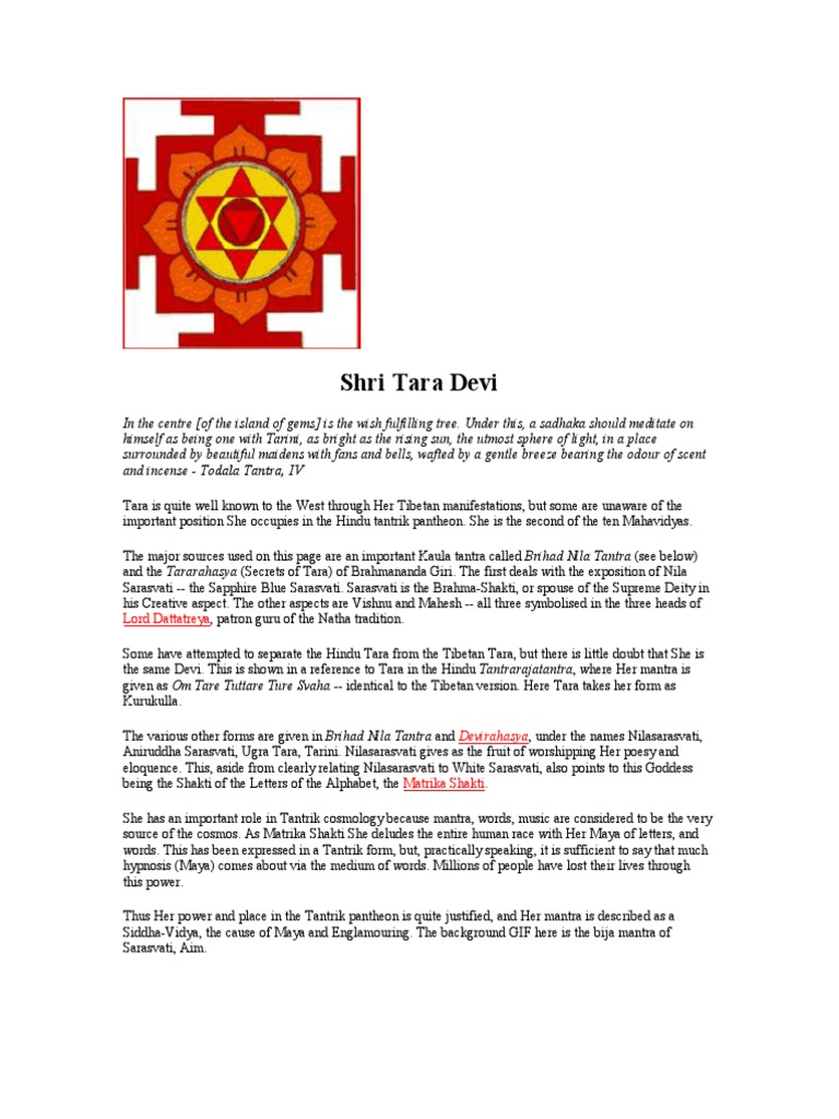 Understanding Shri Tara Devi's Mantras | PDF | Devi | Tantra