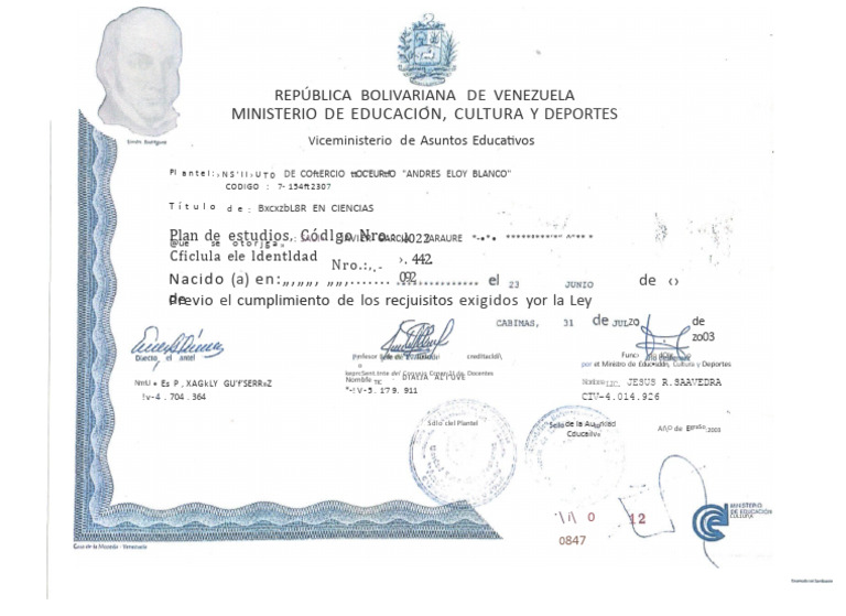Título de Bachiller en Venezuela | PDF