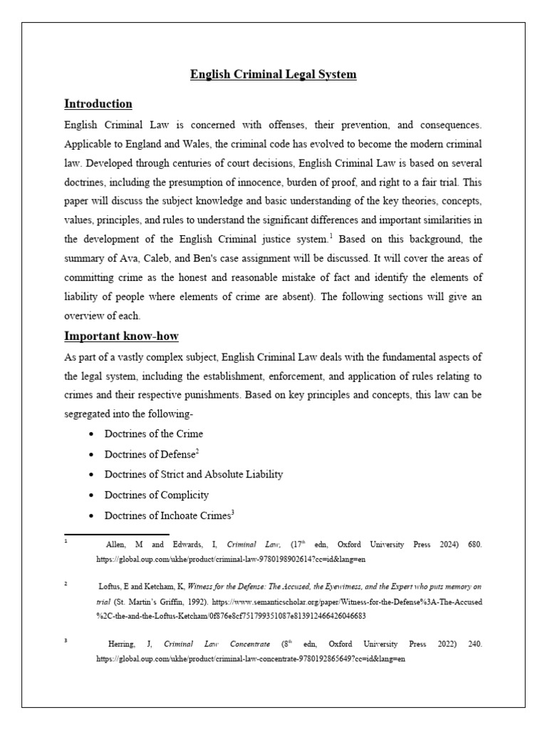 Overview of English Criminal Law | PDF | Mens Rea | Crimes