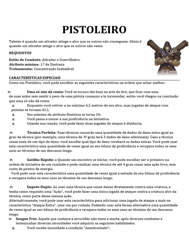Habilidades do Pistoleiro Veloz | PDF