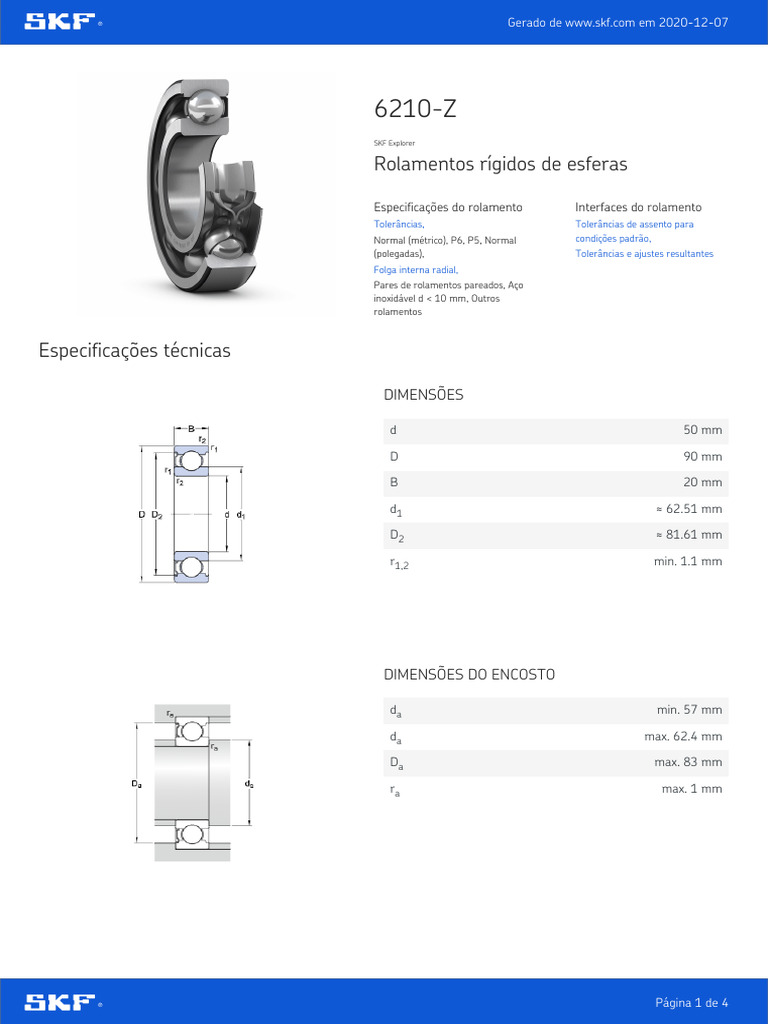 Rolamentos Rígidos de Esferas: Dimensões | PDF