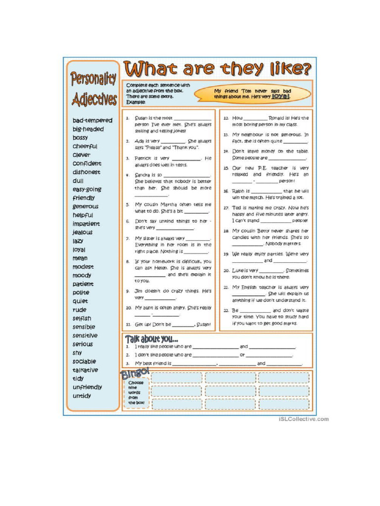 Personality Adjectives Pdf