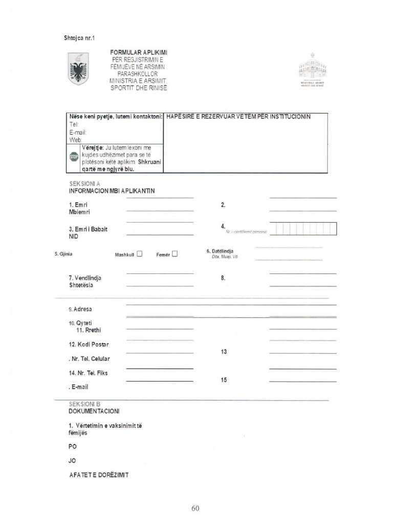 Formular Regjistrimi | PDF