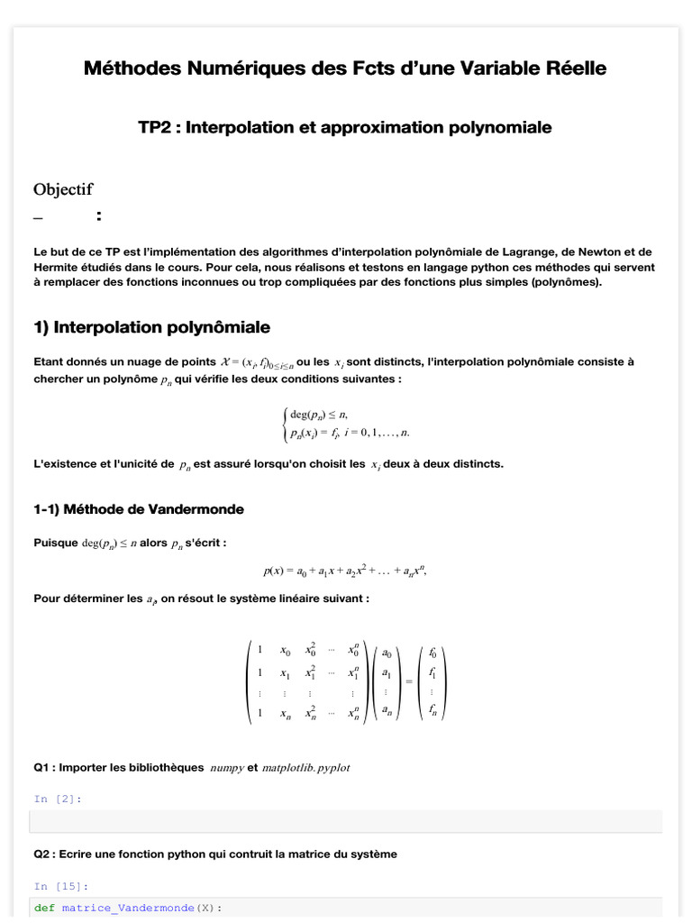 Interpolation polynomiale en Python | PDF | Interpolation | Polynôme