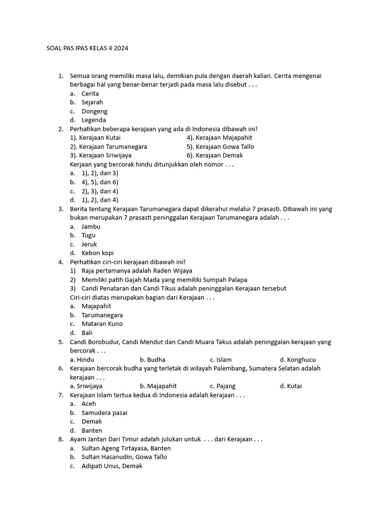 Soal PAS IPAS Kelas 4 2024 | PDF