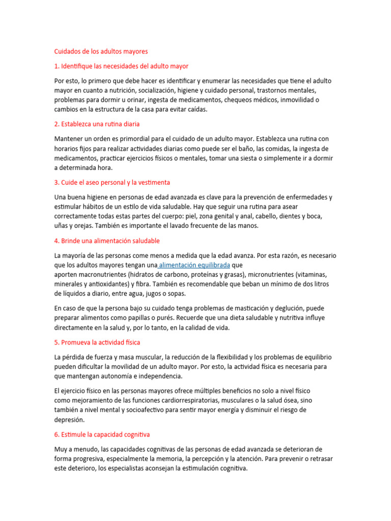 Cuidados Esenciales para Adultos Mayores | PDF | Vejez | Adultos