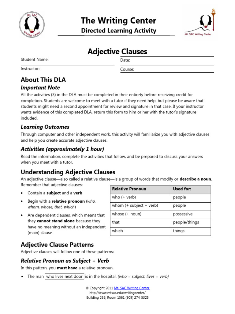 Adjective Clauses New Revised 2023 | PDF | Pronoun | Subject (Grammar)