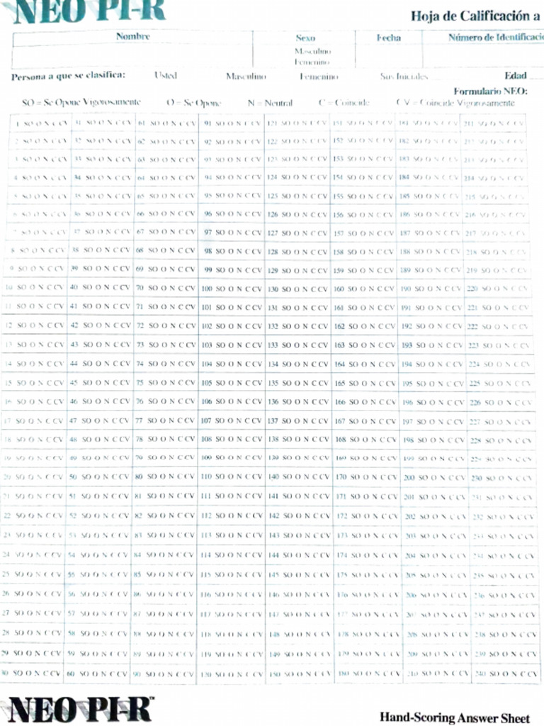 Évaluation NEO PI-R: Formulaire de Score | PDF