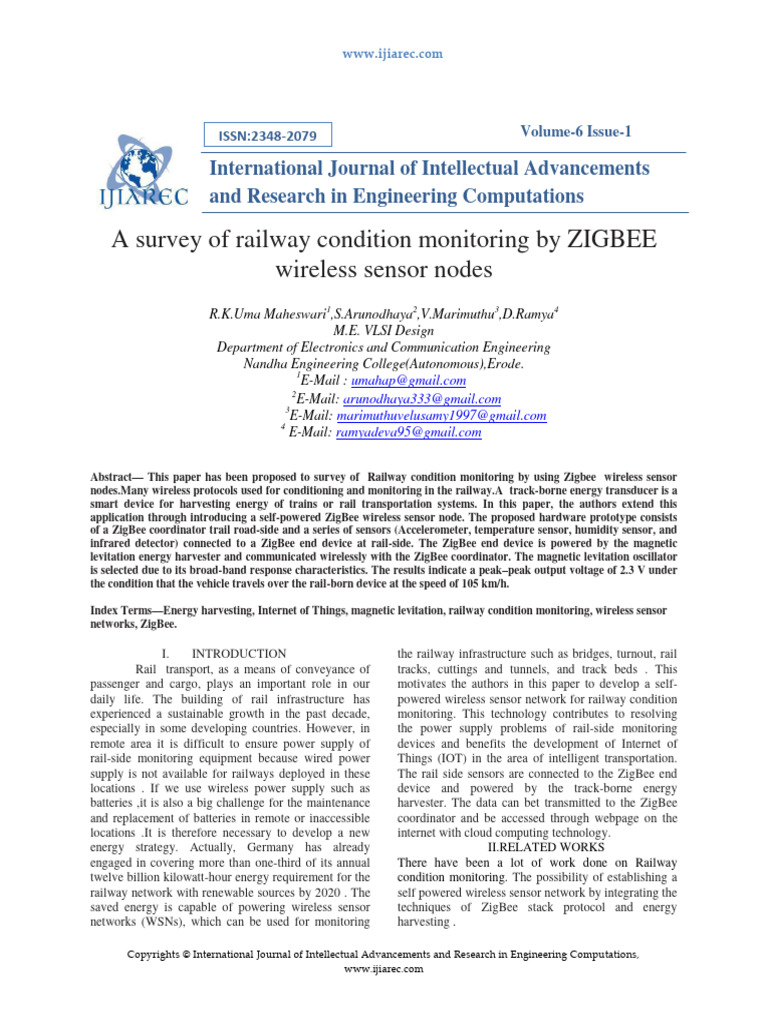 A Survey of Railway Condition Monitoring by ZIGBEE Wireless Sensor ...