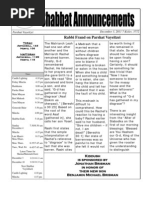December 3  Shabbat Announcements