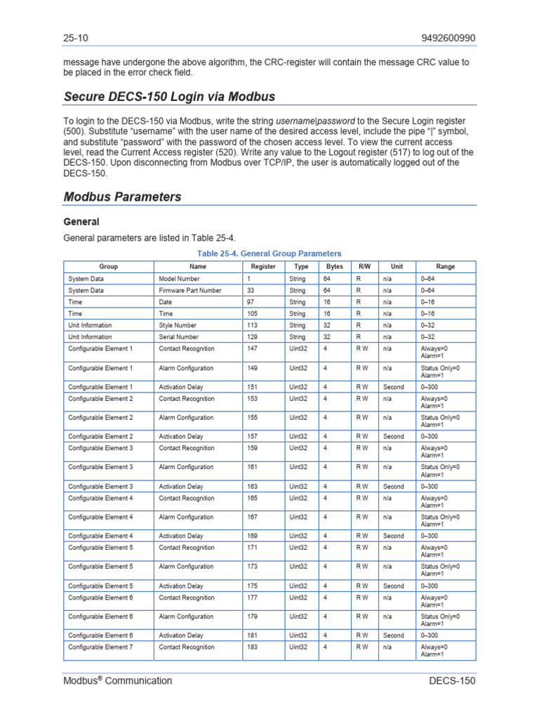 DECS 150 Modbus Address | PDF | String (Computer Science) | Login