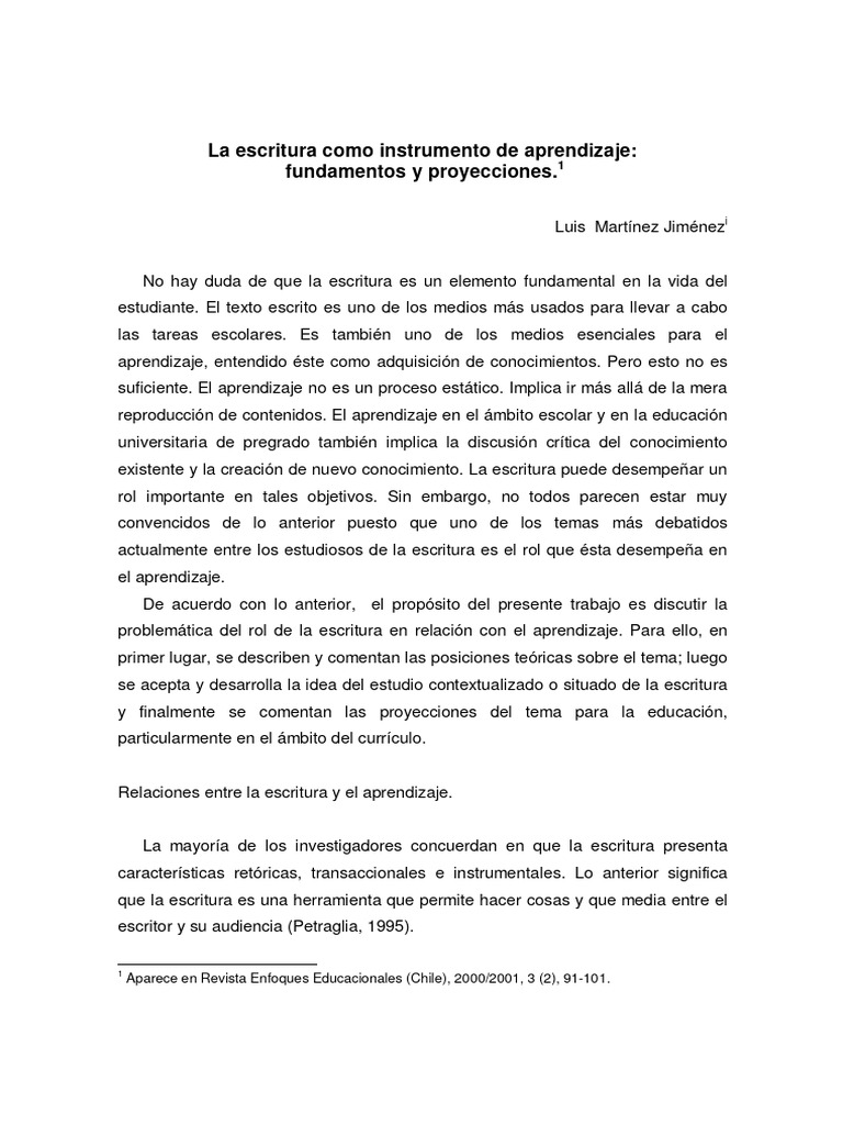 Escritura y aprendizaje: conexiones clave | PDF | Aprendizaje | Plan de ...