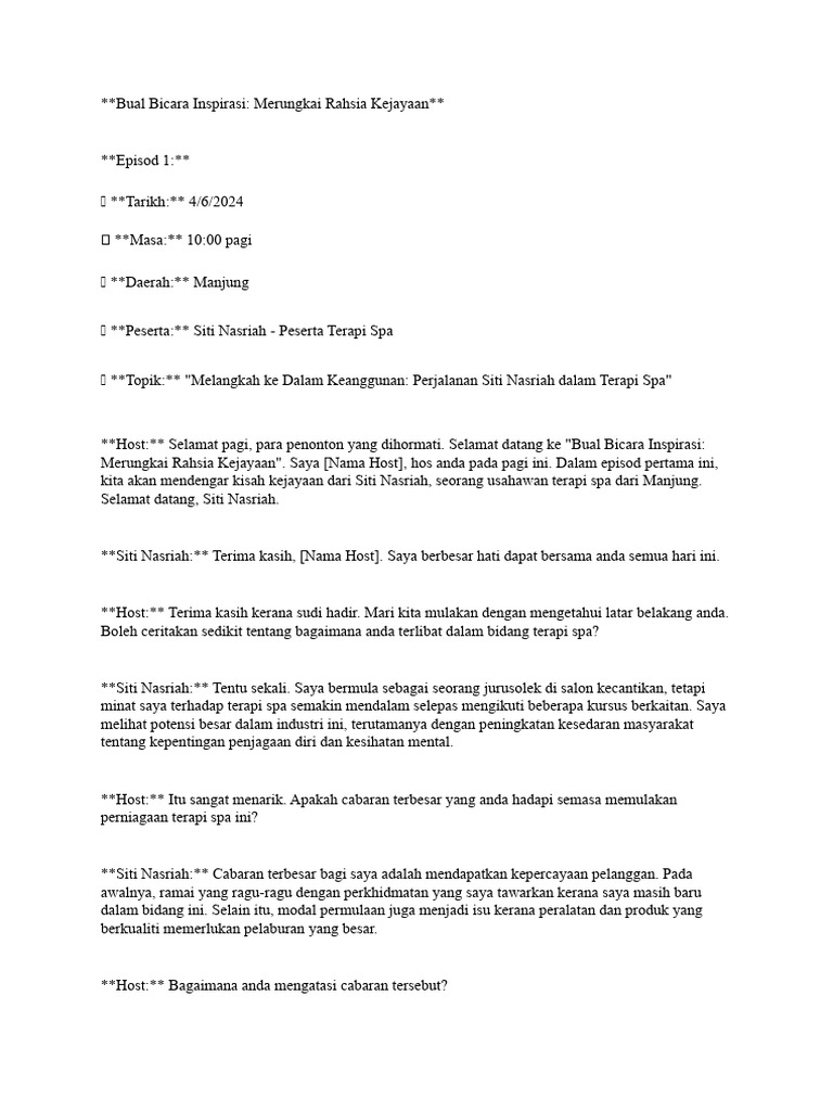 Contoh Bual Bicara Inspirasi - Merungkai Rahsia Kejayaan | PDF