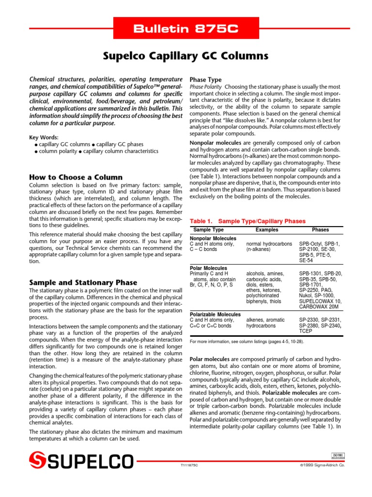 Supelco Capillary GC Columns PDF Gas Chromatography Chromatography