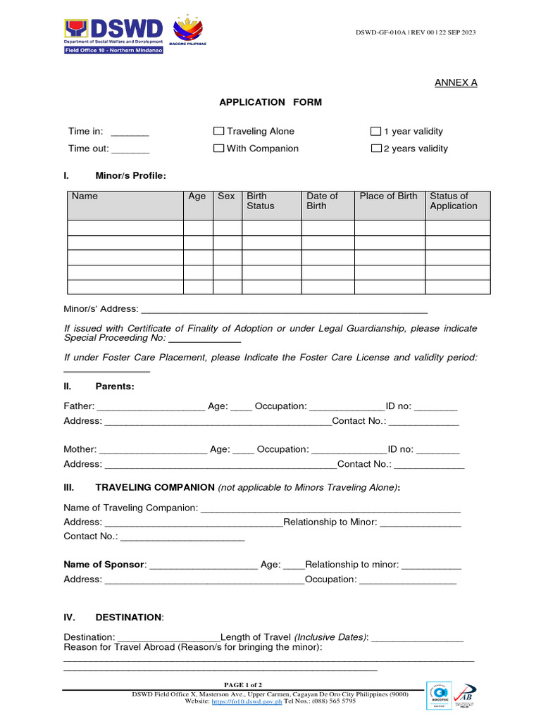 Dswdpmbgf005 Rev 01 Application Form Download Free PDF Parent