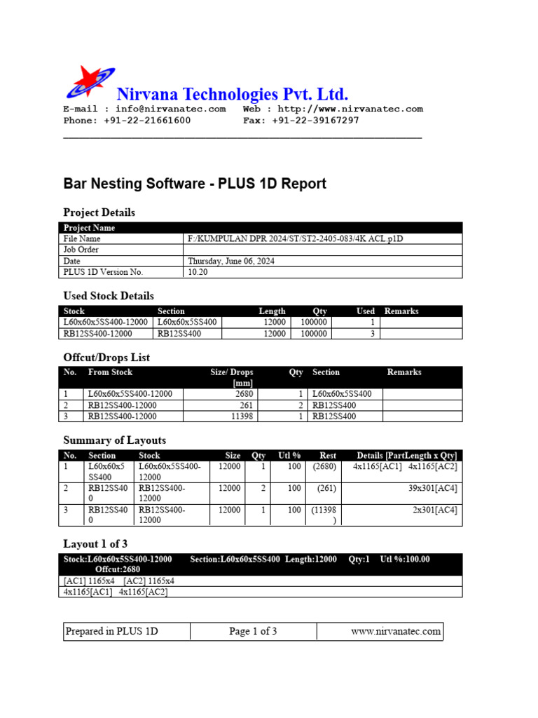 Bar Nesting Software PLUS 1D Report | PDF | Software | Computing