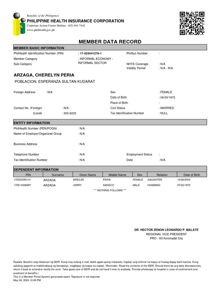 Member Data Record for PhilHealth Policy | PDF | Social Programs ...
