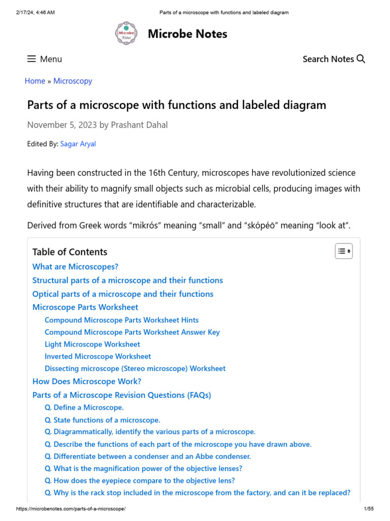 Parts and Functions of A Light Microscope | PDF | Microscope | Atomic