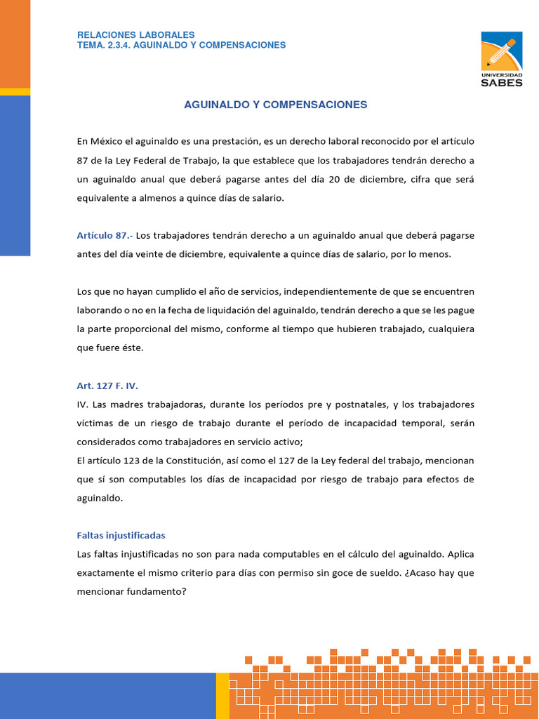 2.3.4. Aguinaldo y Compensaciones. | PDF | Salario | Derecho laboral