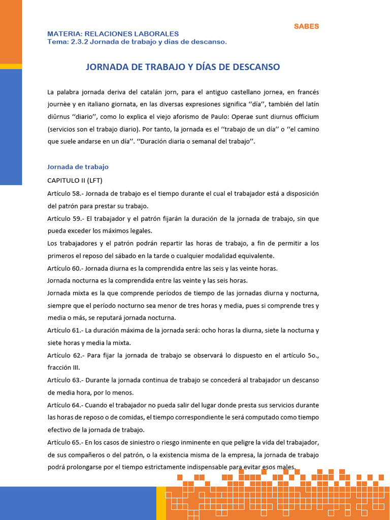 2.3.2. Jornada de Trabajo y Días de Descanso. | PDF | Tiempo de trabajo ...