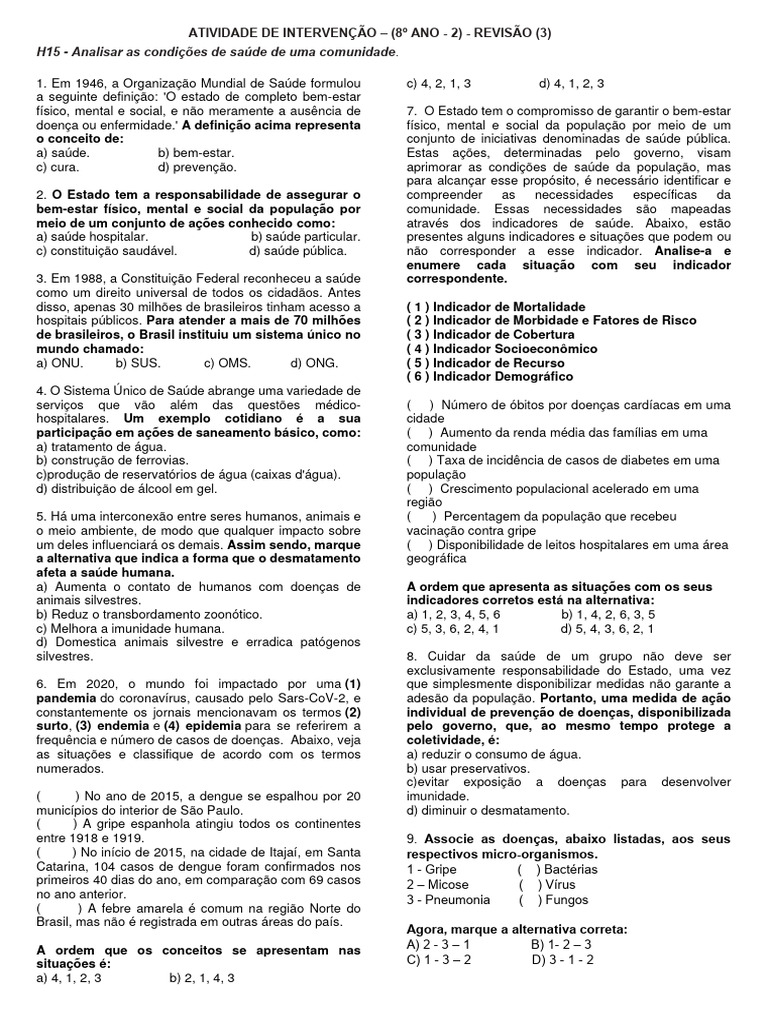 Atividade de interven o 8 ano 2 3 download gr tis pdf gripe