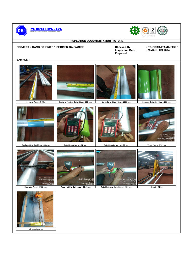 Tiang Fo 7 Mtr Galvanized Inspection Report | PDF