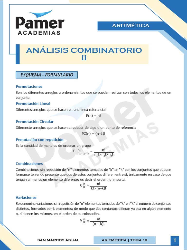 Análisis Combinatorio: Permutaciones y Combinaciones | PDF ...