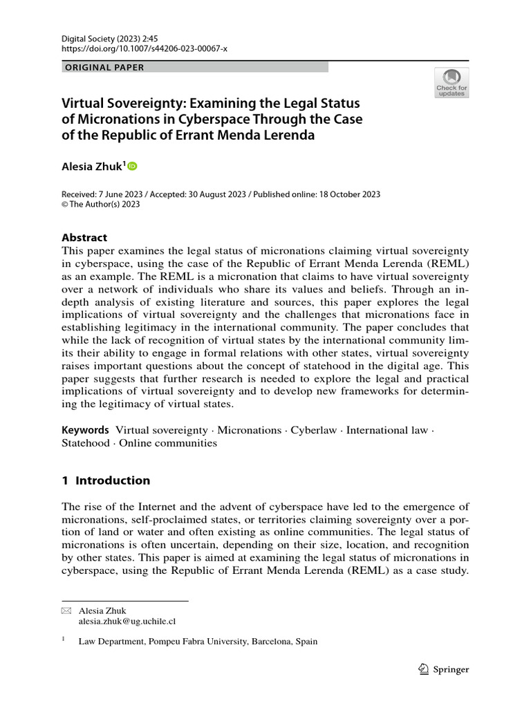 Legal Status of Micronations Online | PDF | Sovereignty | Sovereign State
