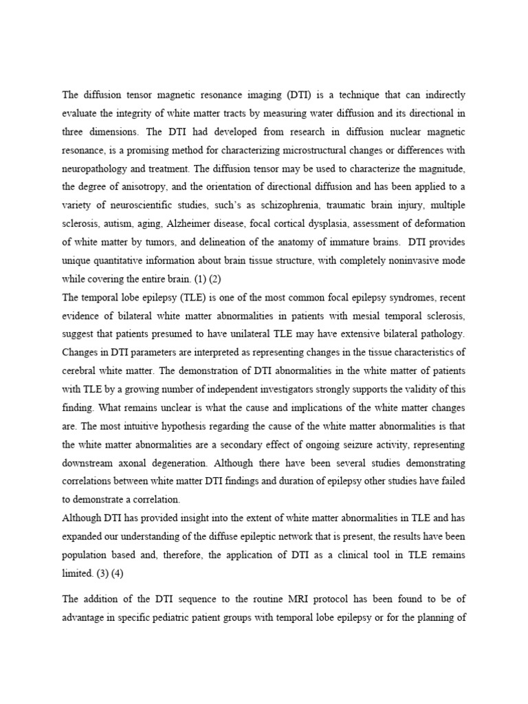 Diffusion Tensor Imaging in Temporal Lobe Epilepsy | PDF | White Matter ...