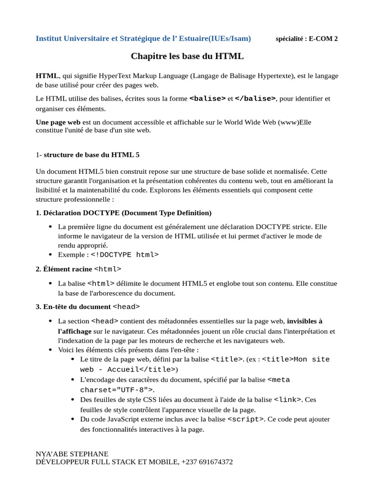 Bases du HTML : Guide Complet | PDF | Html | Internet