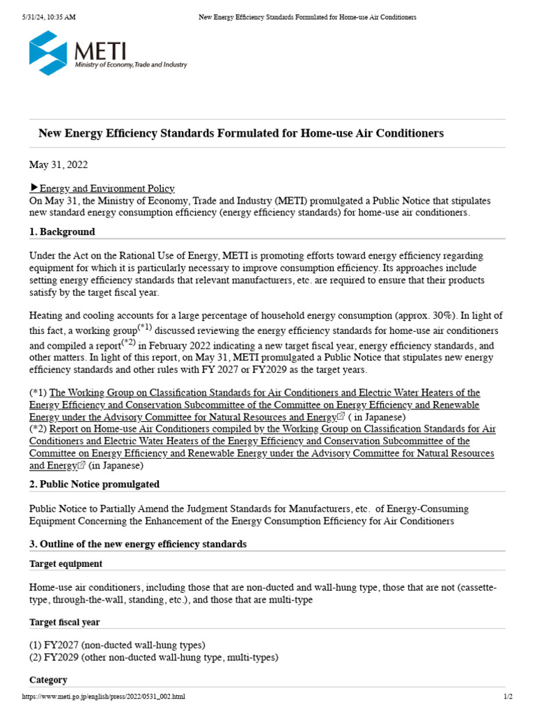 New energy efficiency standards formulated for home use air