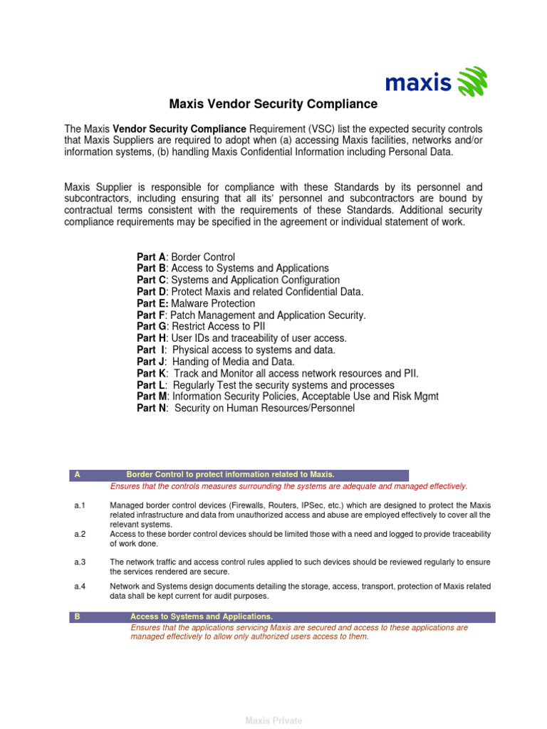 Maxis Vendor Security Compliance Guide | PDF | Security | Computer Security