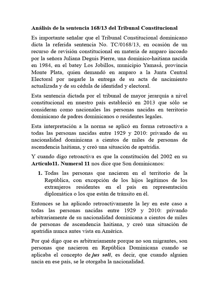 Análisis de La Sentencia 168 | PDF | República Dominicana | Gobierno