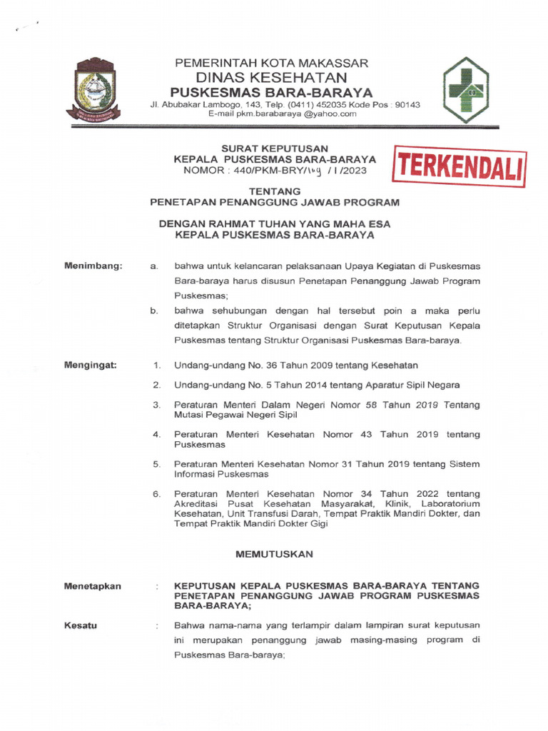 Sk penetapan penanggungjawab program puskesmas pdf