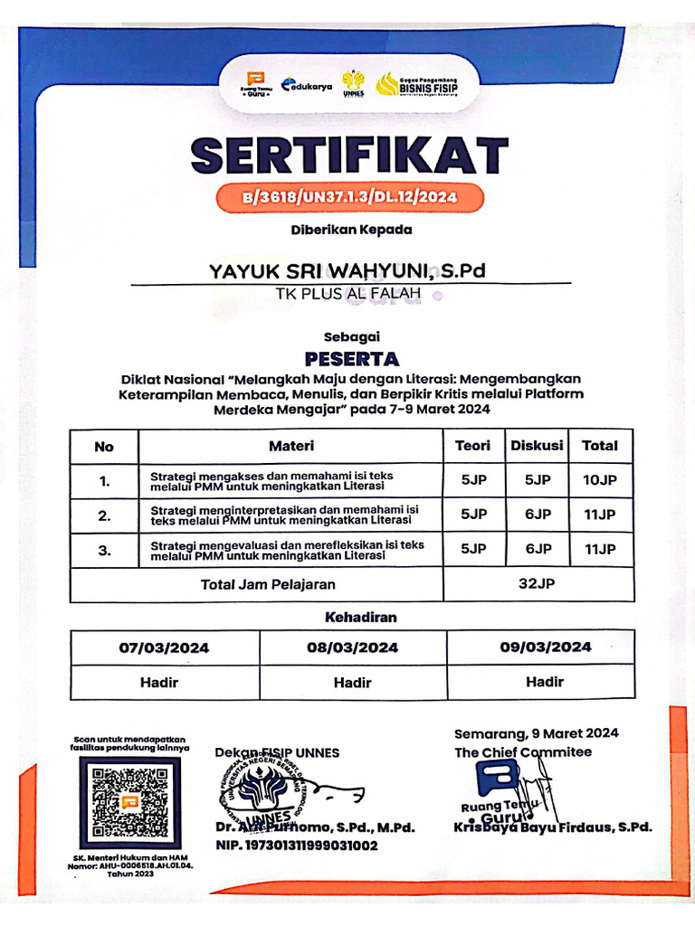 Sertifikat Yayuk Melangkah Maju Dengan Literasi PDF