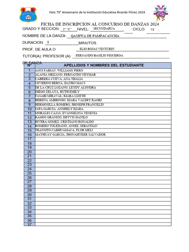 Ficha de Inscripcion Al Concurso de Danzas 2024 | PDF | Viajes y turismo