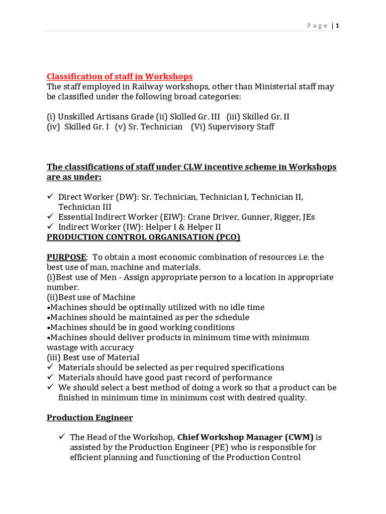 Railway Workshop Staff Classification Guide | PDF | Cost | Expense