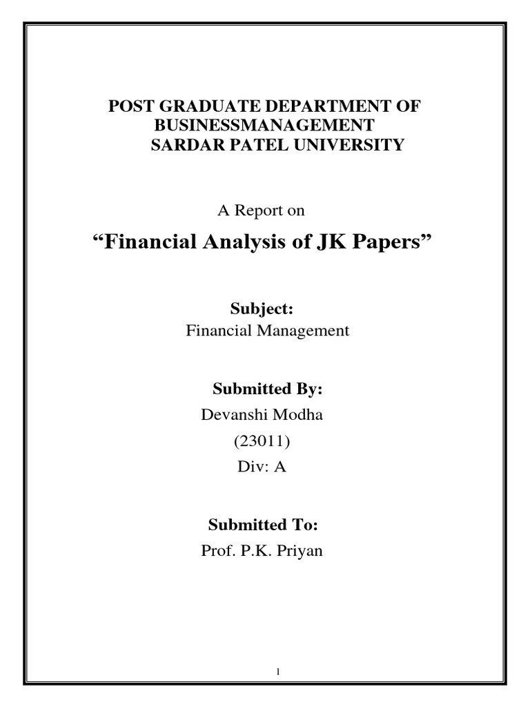 Ratio Analysis of JK Papers PDF Gross Margin Investing