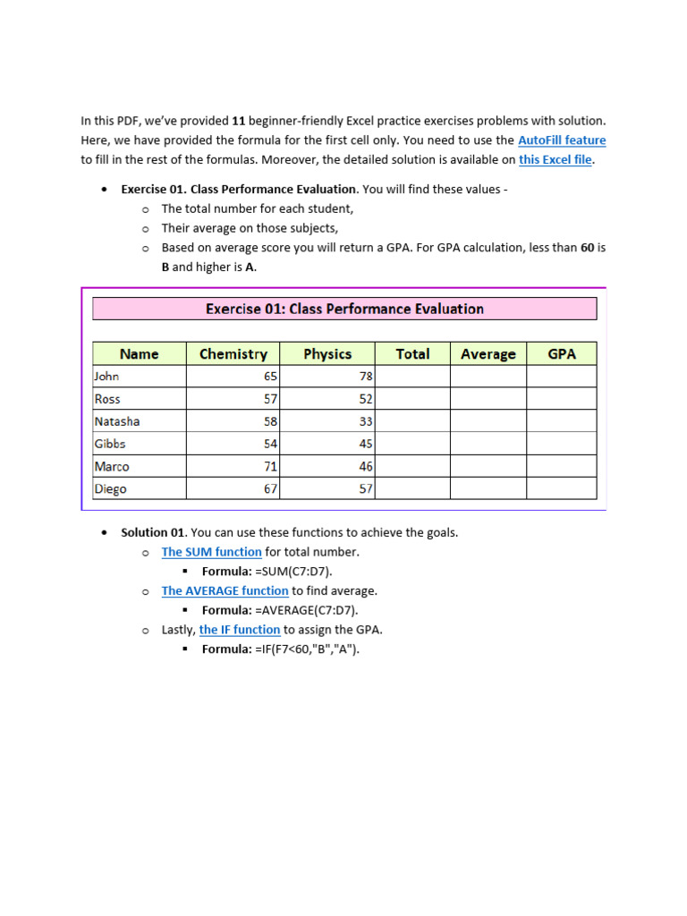 Excel Practice Exercises with Solutions | PDF | Mathematical Analysis ...