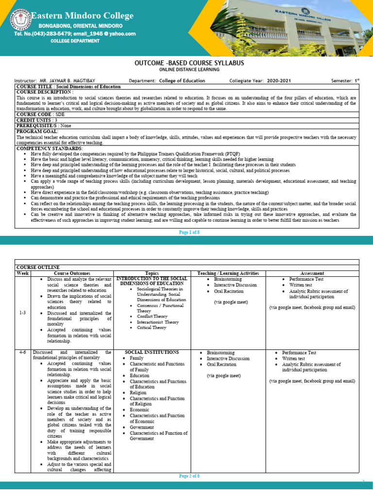 Social Dimensions of Education Syllabus | PDF | Gender | Gender Studies