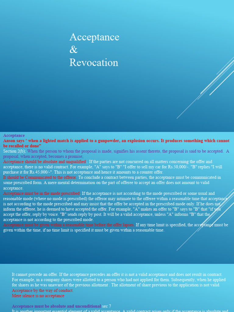 Acceptance & Revocation | PDF | Offer And Acceptance | Lawsuit