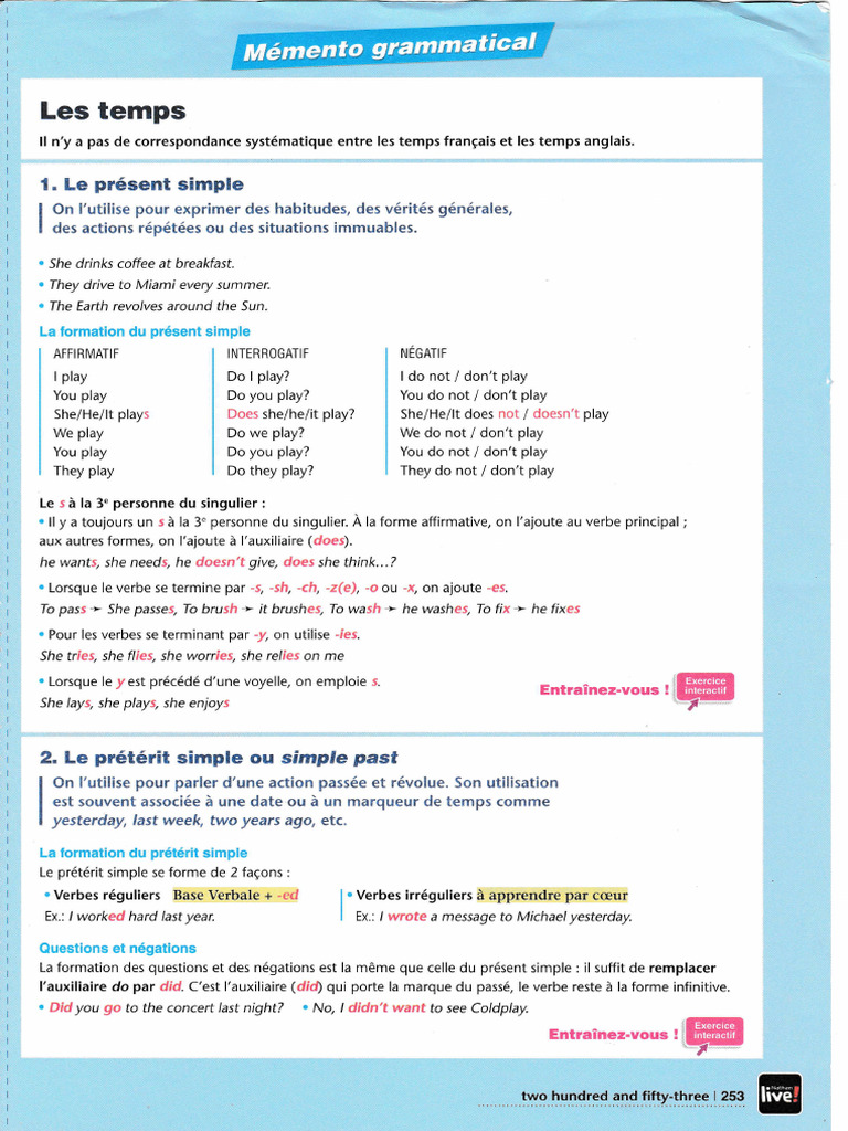 Guide des temps verbaux en anglais | PDF | Mécanique du langage ...